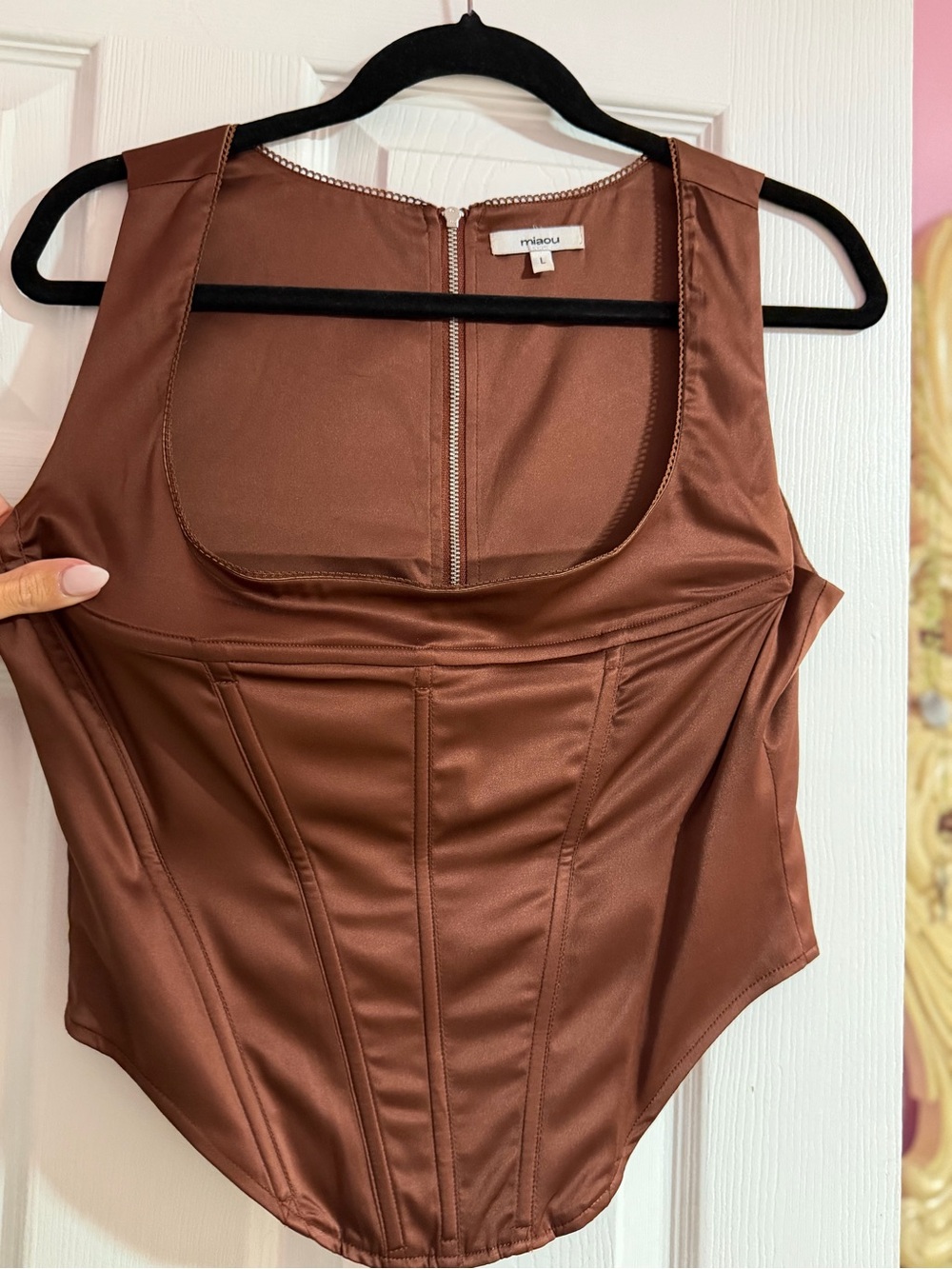 miaou Brown Satin Corset-Style Tank Top